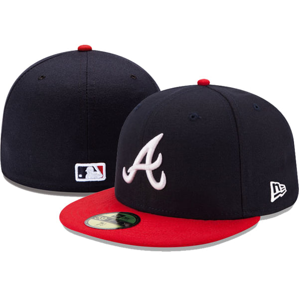 New Era Atlanta Braves Home On Field 5950 17 Fitted Hat Navy Red Hats Sport Seasons Com Athletic Shoes Apparel And Team Gear Sport Seasons