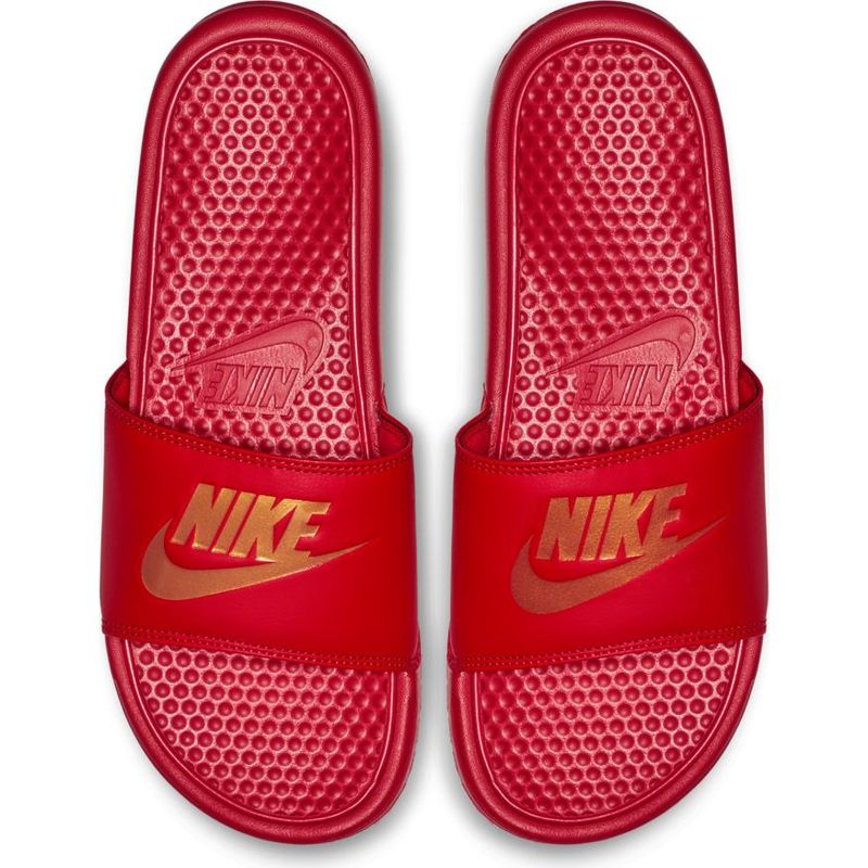 red and gold nike sandals
