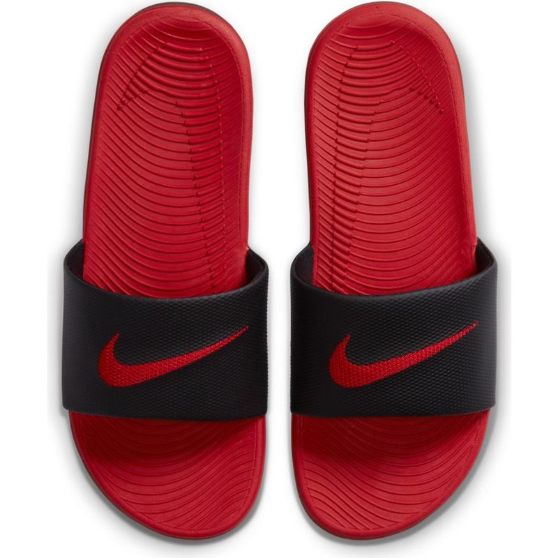 black and red nike flip flops