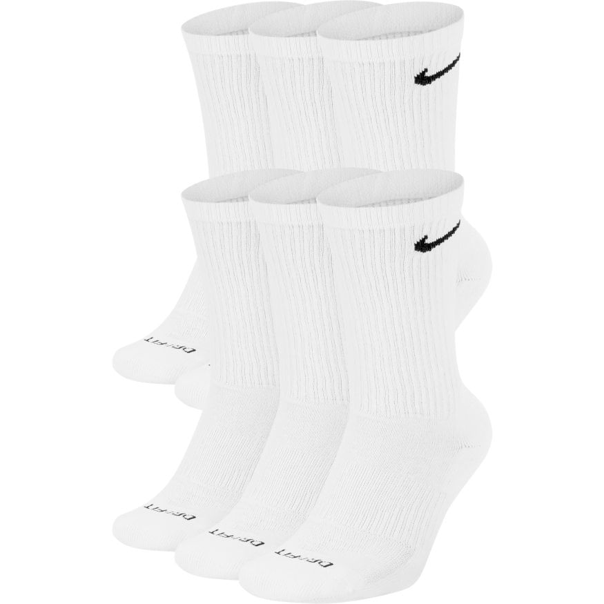 Nike 6 Pack Crew Cut Cushioned Socks (White/Black) | Socks