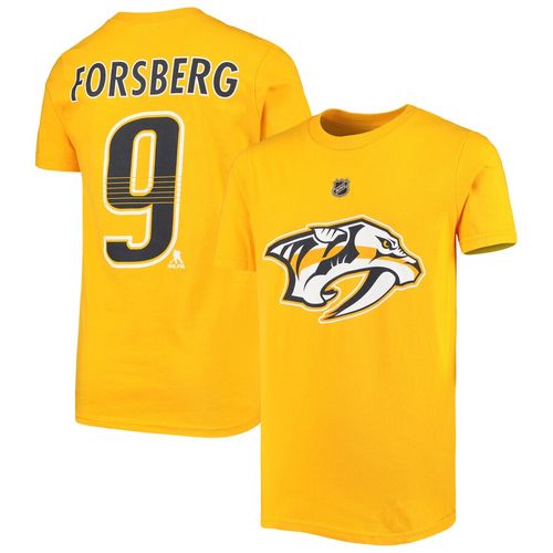 Youth Nashville Predators Filip Forsberg Name and Number Short Sleeve T-Shirt | Gold/Navy