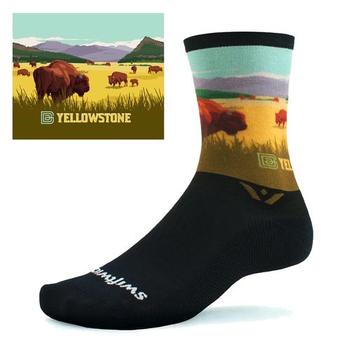 Swiftwick Vision Six Yellowstone National Park Bison Impression Crew Sock (Black/Multi)