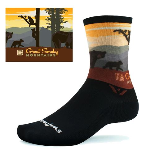 Swiftwick Vision Six Great Smoky Mountain Bears Crew Sock (Black)