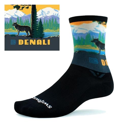 Swiftwick Vision Six Denali National Park Crew Sock (Black/Blue)