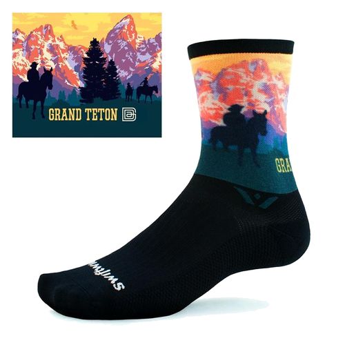 Swiftwick Vision Six Grand Teton National Park Crew Sock (Black/Multi)