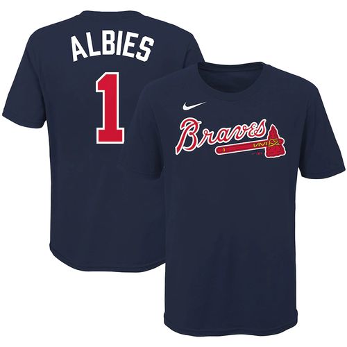 Youth Nike Atlanta Braves Ozzie Albies Name and Number T-Shirt (Navy)