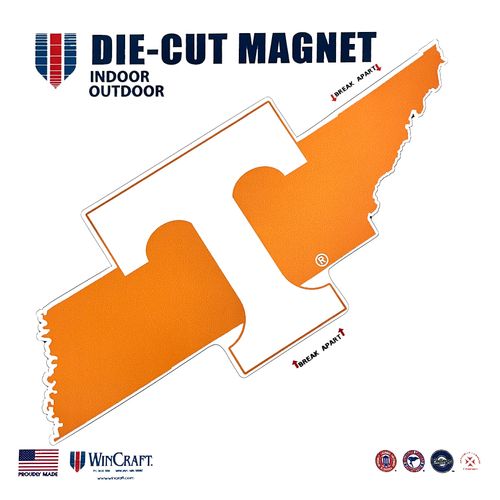Tennessee Volunteers Die-Cut Power T State Magnet (Orange/White)