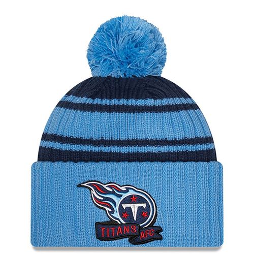 New Era Tennessee Titans 2022 Sideline Cuff Pom Knit Hat | Navy/Light Blue