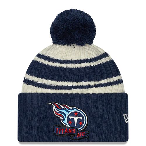 New Era Youth Tennessee Titans 2022 Sideline Cuff Pom Knit Hat | Navy/Cream