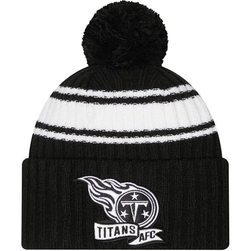 Youth New Era Tennessee Titans 2022 Sideline Cuff Pom Knit Hat | Black/White