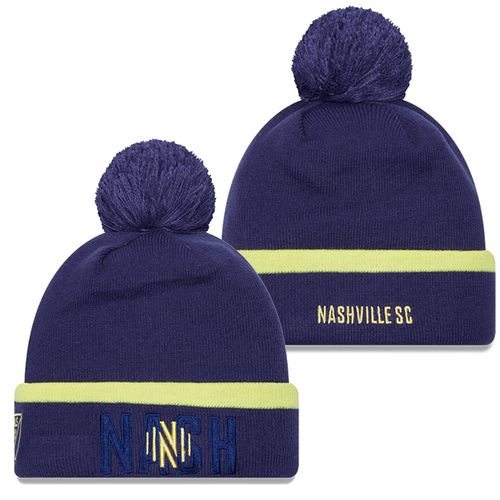 Youth New Era Nashville Soccer Club Classic Cuff Pom Knit Hat | Navy