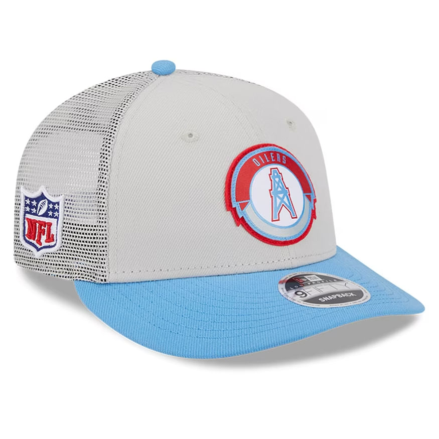 New Era Tennessee Titans Historic Oilers 9FIFTY 2023 Sideline Adjustable Hat | Cream/Blue 215804